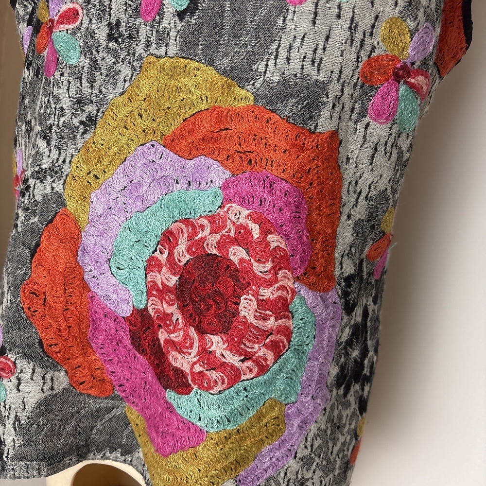 Anu S Boho Lagenlook Embroidered Waterfall Vest Cardigan Art To Wear Wool Artsy - Picture 7 of 12